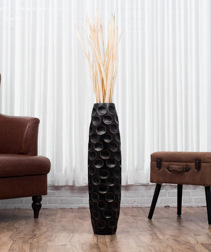 Large Mango Wood Floor Vase – Handcrafted Decorative Highlight from Thailand, 26 inches