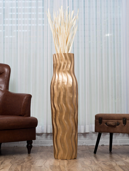 Large Mango Wood Floor Vase – Handcrafted Decorative Highlight from Thailand, 41 inches