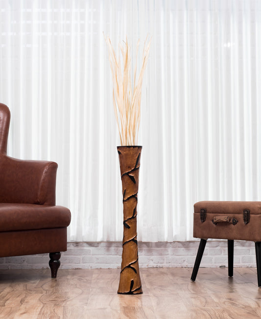 Large Mango Wood Floor Vase – Handcrafted Decorative Highlight from Thailand, brown, black, 26 inches