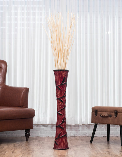 Large Mango Wood Floor Vase – Handcrafted Decorative Highlight from Thailand, 34 inches