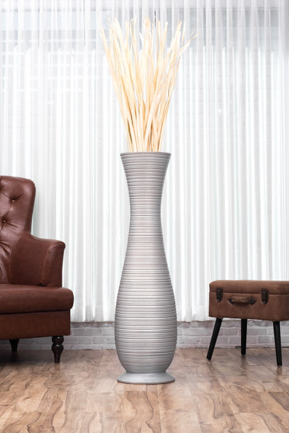 Large Mango Wood Floor Vase – Handcrafted Decorative Highlight from Thailand, 41 inches