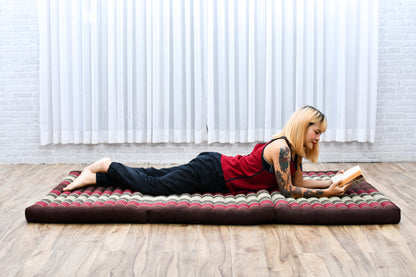 Kapok Folding Mattress – Thick Cotton Padded Guest Bed for Home, Sleeping & Mindfulness Corner, Sf19 - Red, Brown, L: 79x39