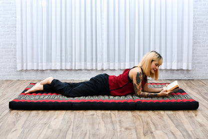 Kapok Folding Mattress – Thick Cotton Padded Guest Bed for Home, Sleeping & Mindfulness Corner, Sf13 - Red, Black, L: 79x39