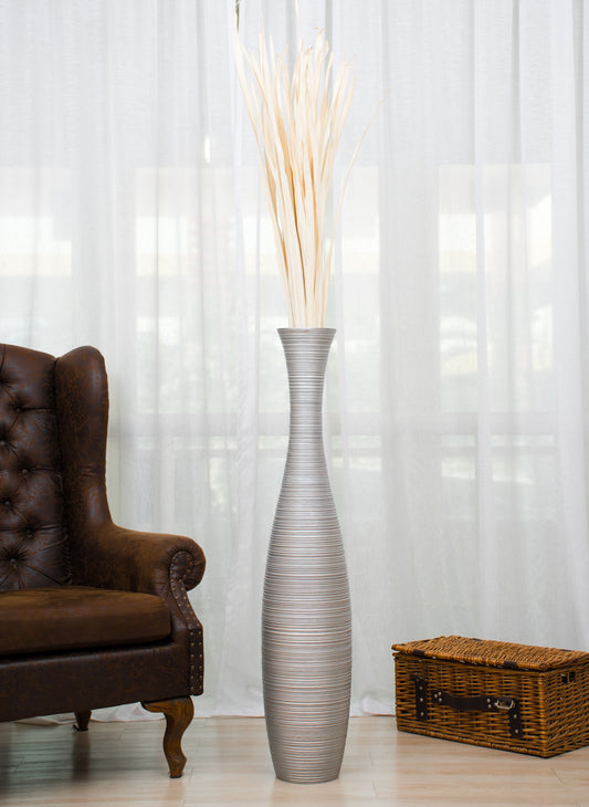 Large Mango Wood Floor Vase – Handcrafted Decorative Highlight from Thailand, 41 inches