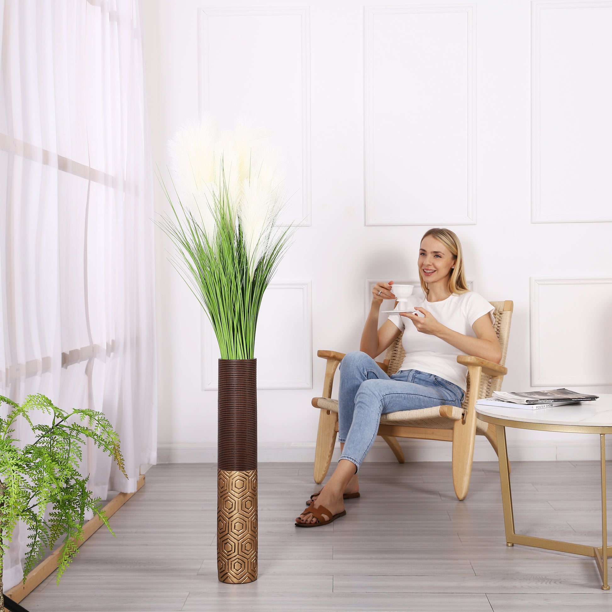 Large Resin Floor Vase – Stylish Waterproof Vase for Fresh & Dried Flowers, 26 inches