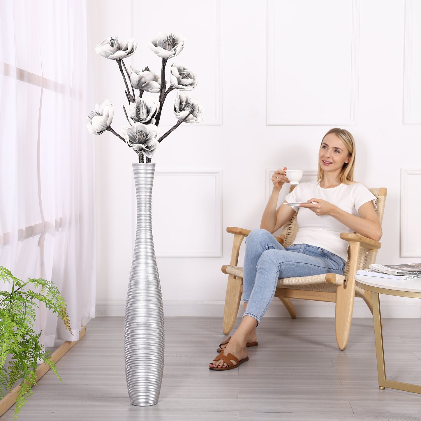 Large Resin Floor Vase – Stylish Waterproof Vase for Fresh & Dried Flowers, 34 inches