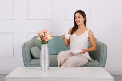 Compact Resin Vase – Stylish Waterproof Decorative Vase for Floor, Table or Shelf, silver, 13 inches