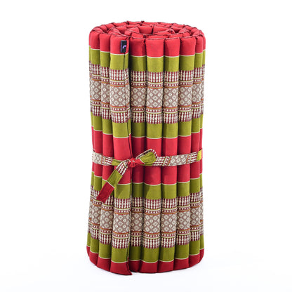 Kapok Roll-Up Mattress – Foldable Sleeping & Relax Mat with Cotton Cover for Home & Outdoor Use, Sf11 - Red, Green, M: 75x28