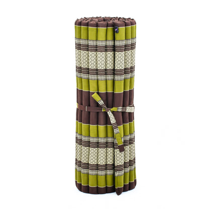 Kapok Roll-Up Mattress – Foldable Sleeping & Relax Mat with Cotton Cover for Home & Outdoor Use, Sf20 - Brown, Green, L: 75x39