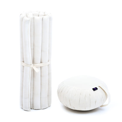 Kapok Meditation Cushion Set – Zabuton Mat & Zafu Seat Cushion with Cotton Cover, Cl01 - Ecru