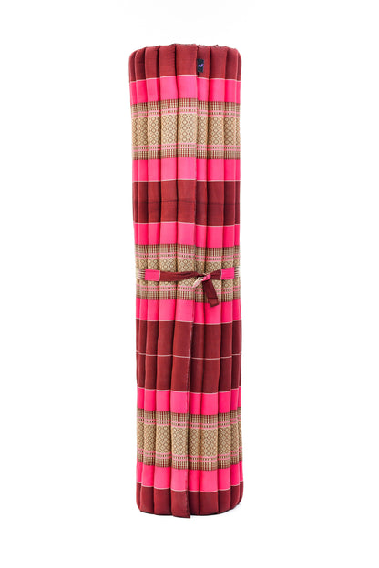 Kapok Roll-Up Mattress – Foldable Sleeping & Relax Mat with Cotton Cover for Home & Outdoor Use, Sf29 - Auburn, Pink, XL: 75x57