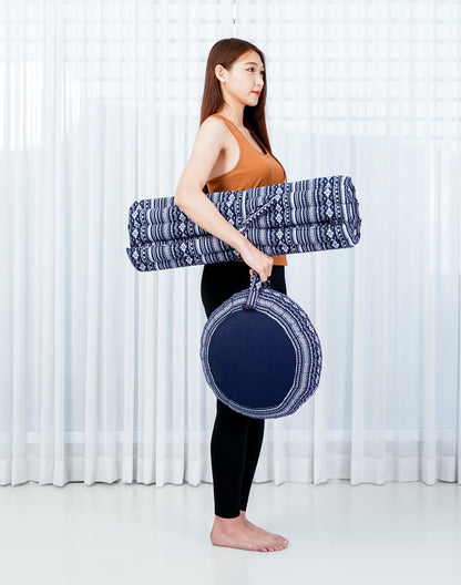 Kapok Meditation Cushion Set – Zabuton Mat & Zafu Seat Cushion with Cotton Cover, Cbt2 - Dark Blue