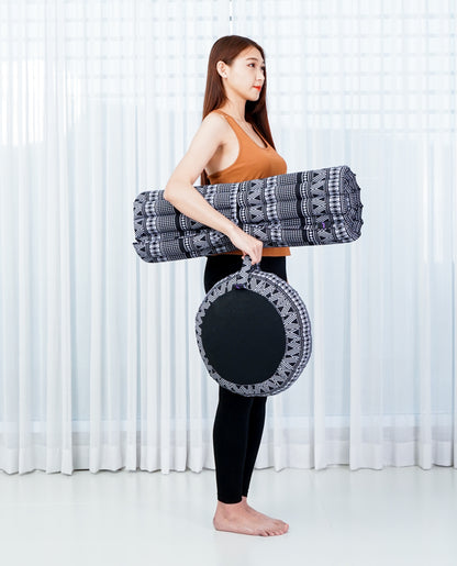 Kapok Meditation Cushion Set – Zabuton Mat & Zafu Seat Cushion with Cotton Cover, Cbt3 - Black