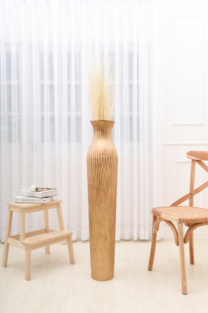 Large Mango Wood Floor Vase – Handcrafted Decorative Highlight from Thailand, 41 inches