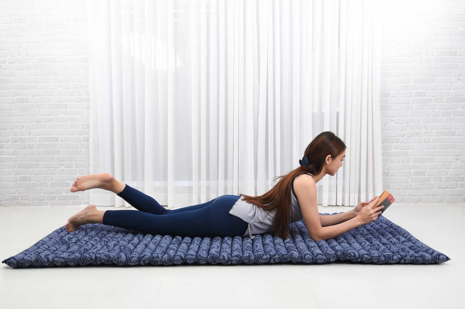 Kapok Roll-Up Mattress – Foldable Sleeping & Relax Mat with Cotton Cover for Home & Outdoor Use, Cbt1 - Blue, L: 75x39