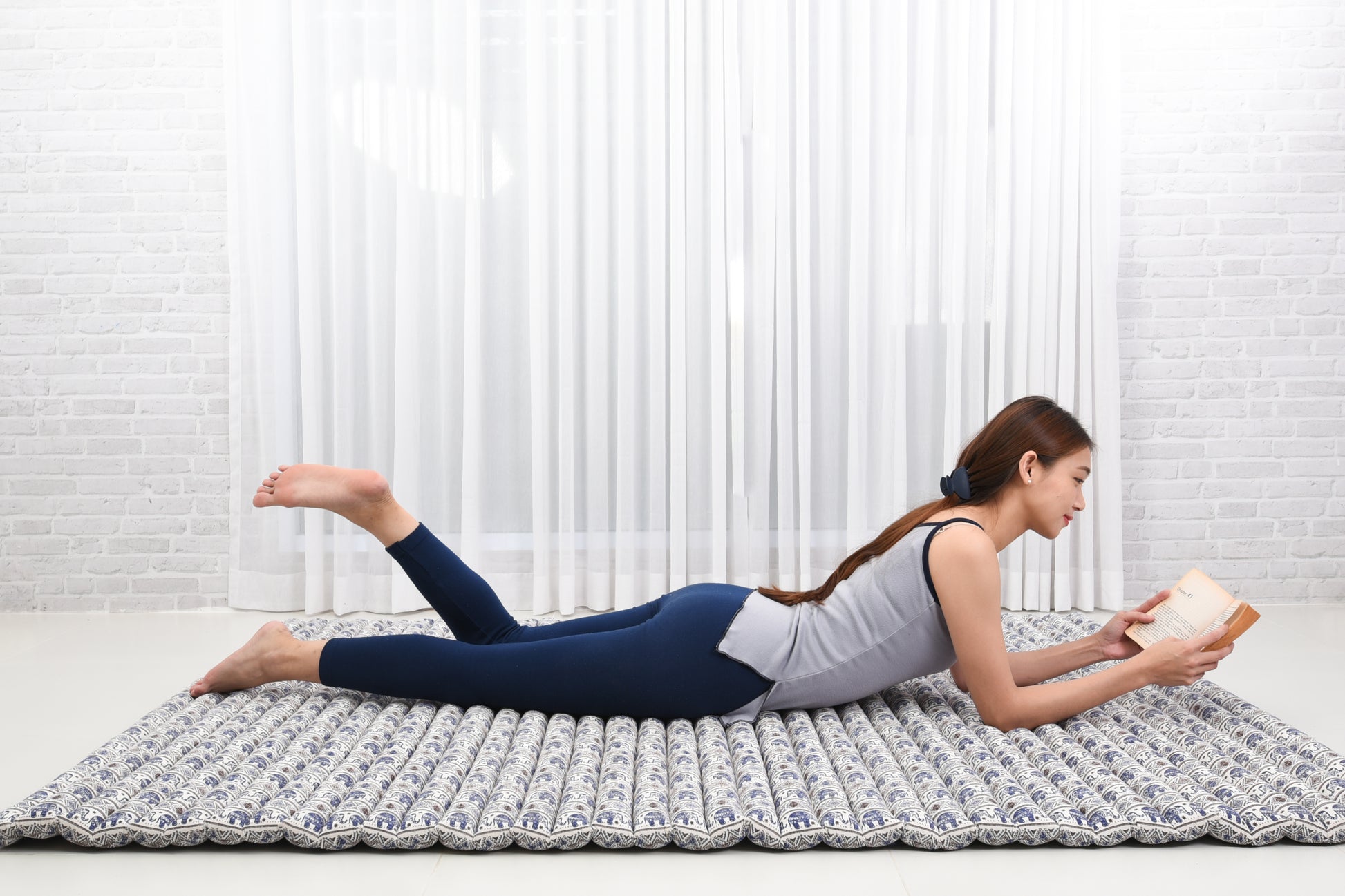 Kapok Roll-Up Mattress – Foldable Sleeping & Relax Mat with Cotton Cover for Home & Outdoor Use, El1 - Blue, XL: 75x57