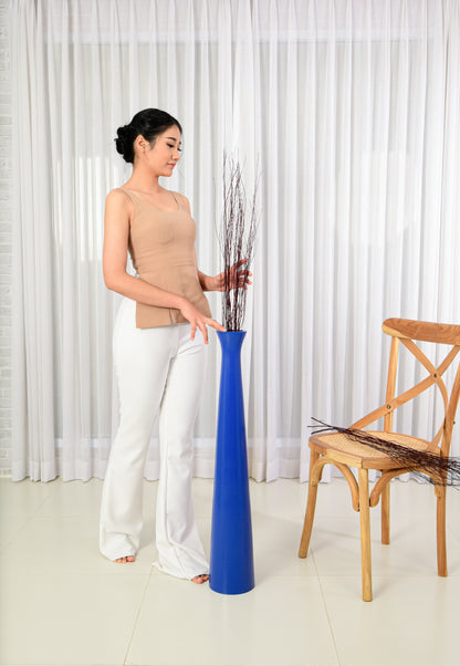 Large Mango Wood Floor Vase – Handcrafted Decorative Highlight from Thailand, blue, 34 inches