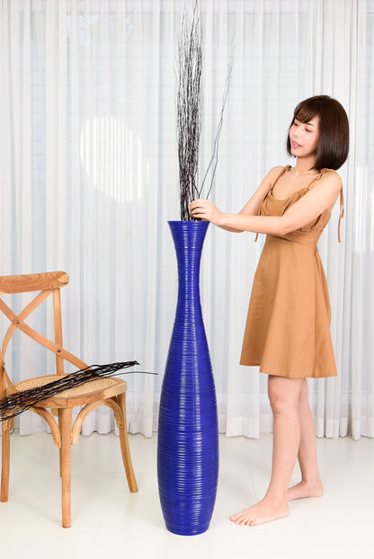 Large Mango Wood Floor Vase – Handcrafted Decorative Highlight from Thailand, 41 inches