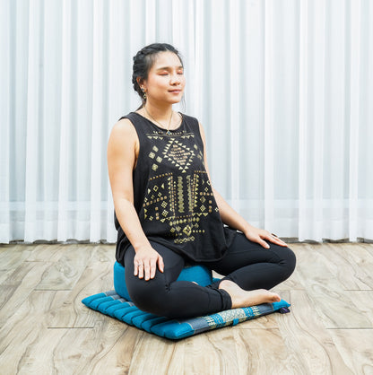 Compact Meditation Cushion Set Made of Kapok – Small Zabuton & Zafu with Cotton Cover, Sf22 - Blue
