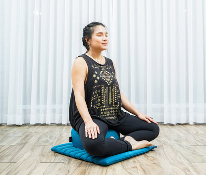Compact Meditation Cushion Set Made of Kapok – Small Zabuton & Zafu with Cotton Cover, Cl22 - Light Blue