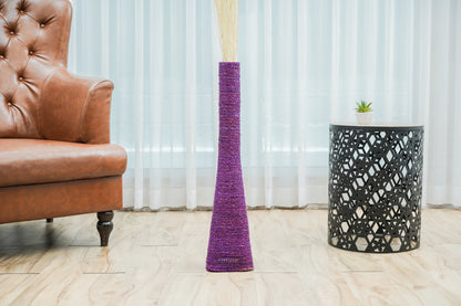 Large & Tall Floor Vase Made of Water Hyacinth and Bamboo – Handwoven Decorative Stand Vase for Dried Flowers & Branches, lavender, 28 inches - Model 2