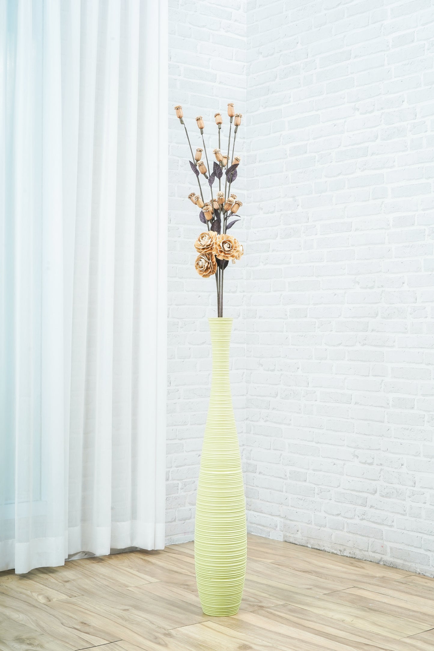 Large Mango Wood Floor Vase – Handcrafted Decorative Highlight from Thailand, 34 inches