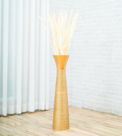 Large Mango Wood Floor Vase – Handcrafted Decorative Highlight from Thailand, gold, 26 inches