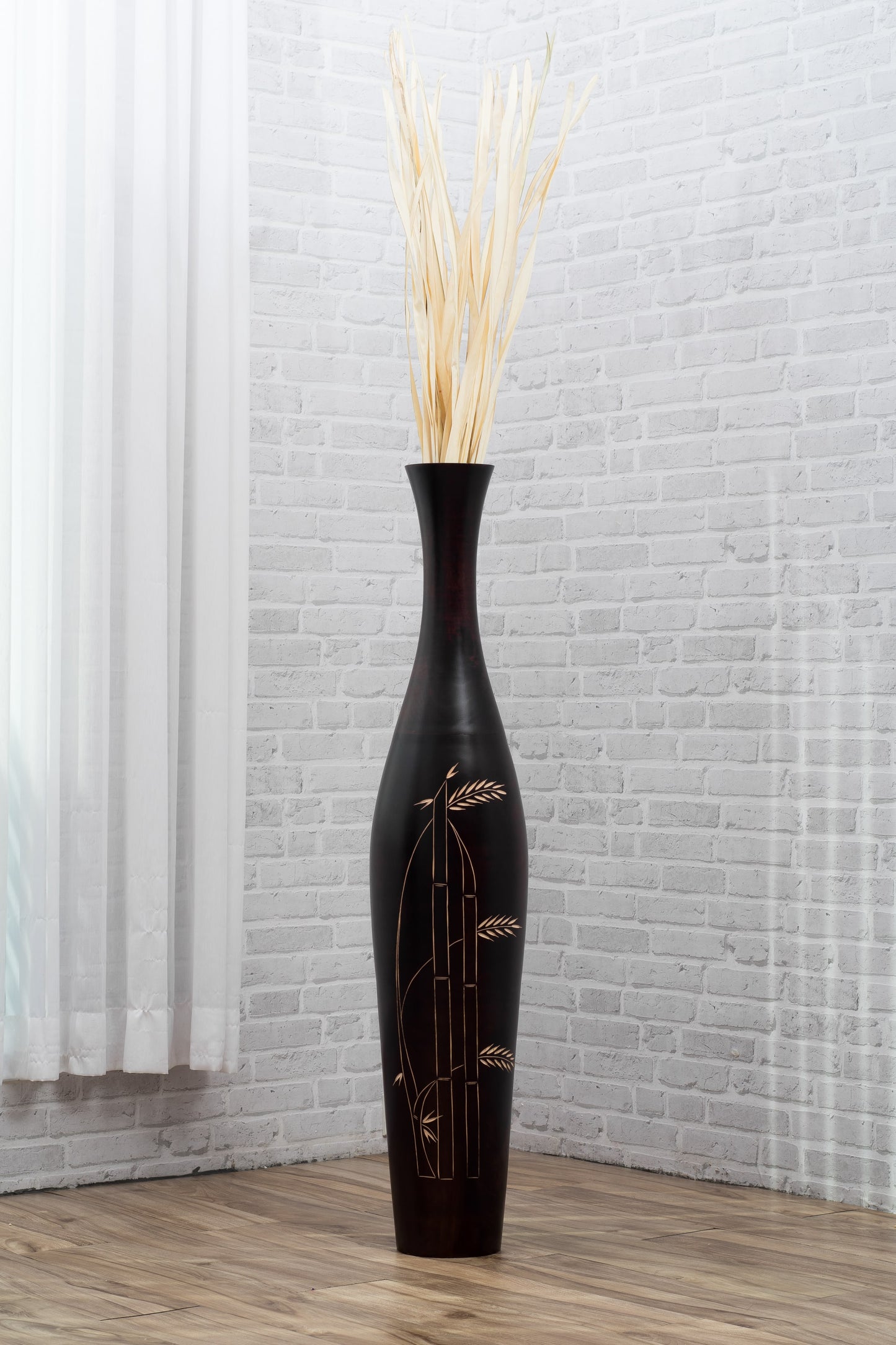 Large Mango Wood Floor Vase – Handcrafted Decorative Highlight from Thailand, brown, 41 inches