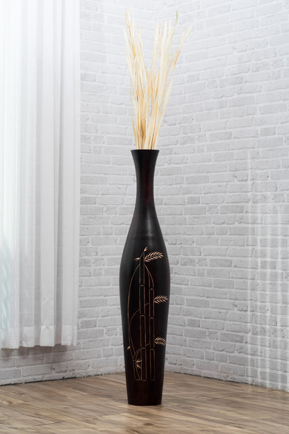 Large Mango Wood Floor Vase – Handcrafted Decorative Highlight from Thailand, brown, 41 inches
