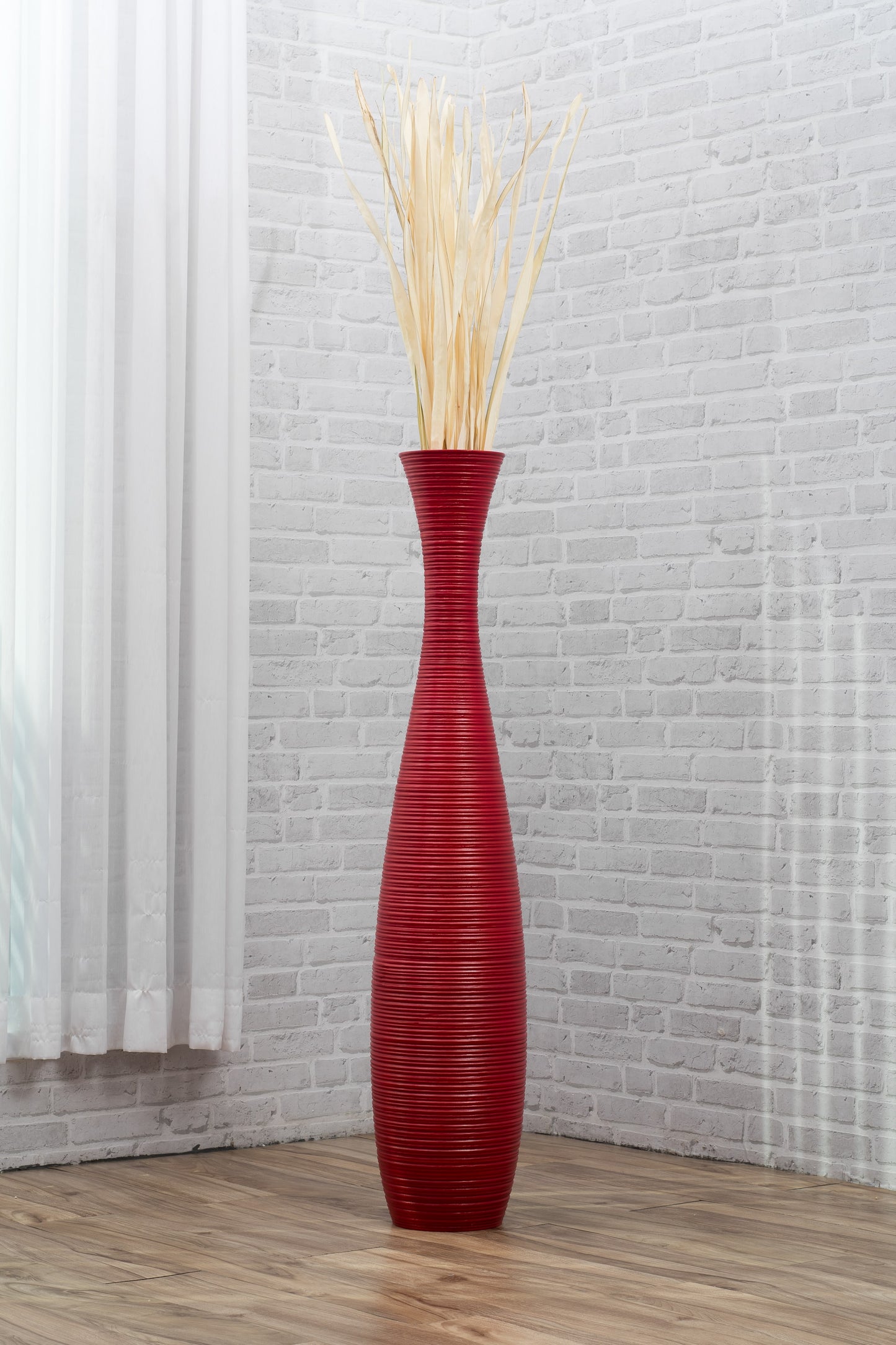 Large Mango Wood Floor Vase – Handcrafted Decorative Highlight from Thailand, 41 inches