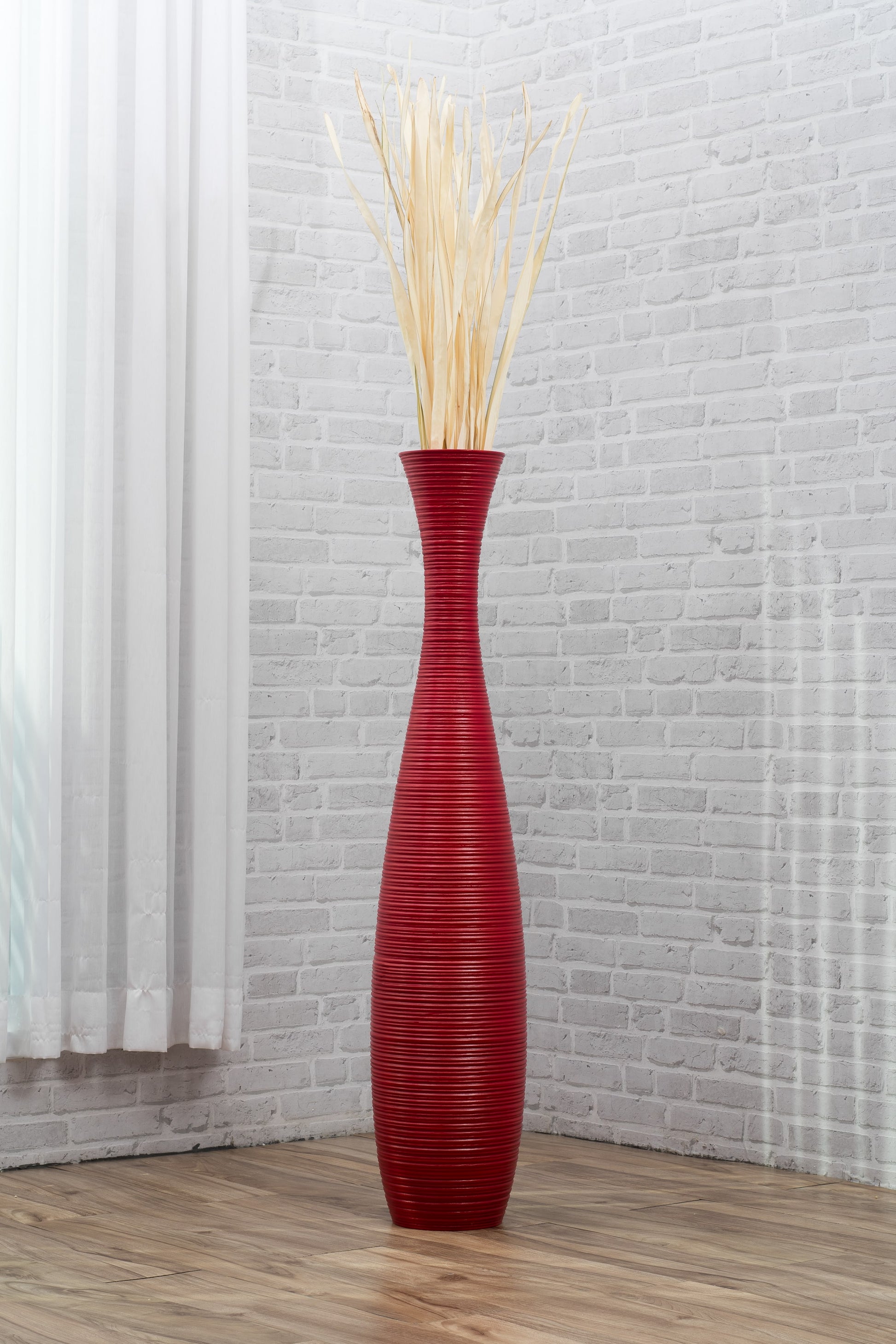 Large Mango Wood Floor Vase – Handcrafted Decorative Highlight from Thailand, 41 inches