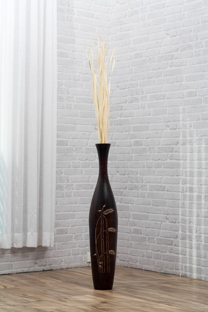 Large Mango Wood Floor Vase – Handcrafted Decorative Highlight from Thailand, 34 inches