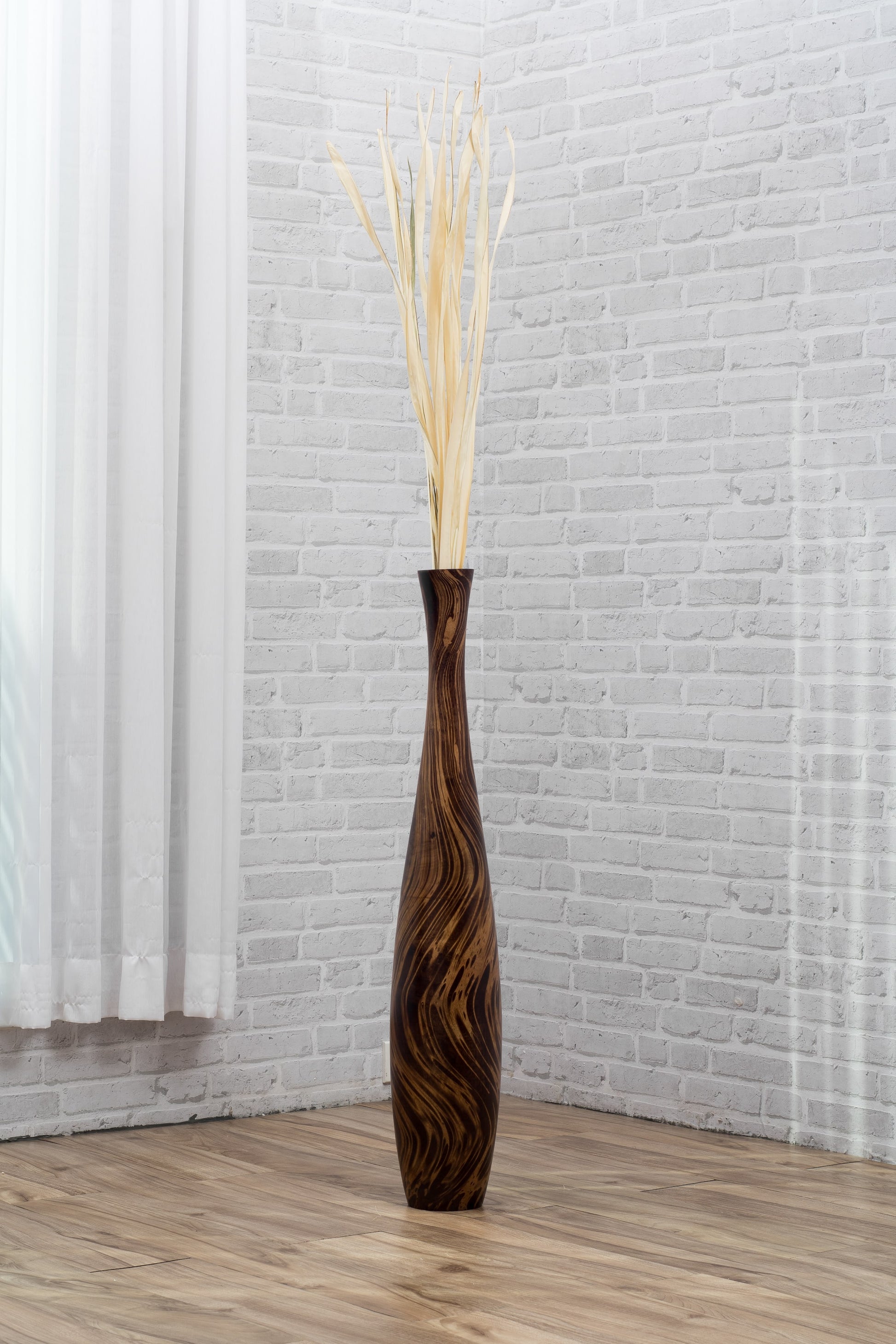 Large Mango Wood Floor Vase – Handcrafted Decorative Highlight from Thailand, 34 inches