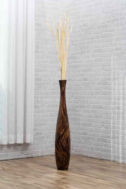Large Mango Wood Floor Vase – Handcrafted Decorative Highlight from Thailand, 34 inches