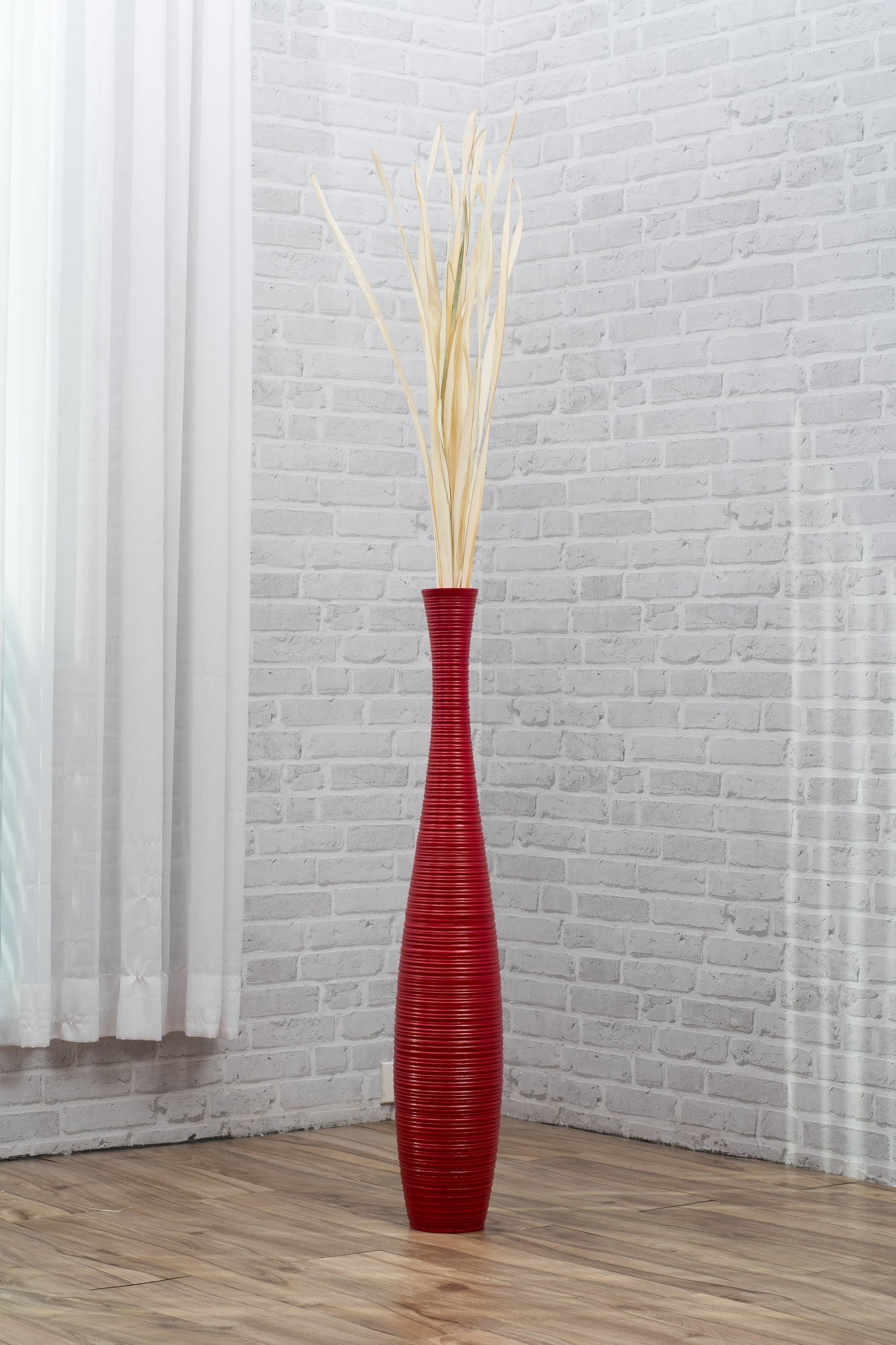 Large Mango Wood Floor Vase – Handcrafted Decorative Highlight from Thailand, 34 inches