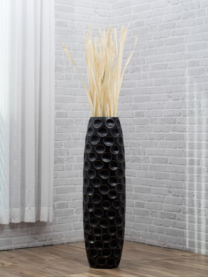 Large Mango Wood Floor Vase – Handcrafted Decorative Highlight from Thailand, 34 inches