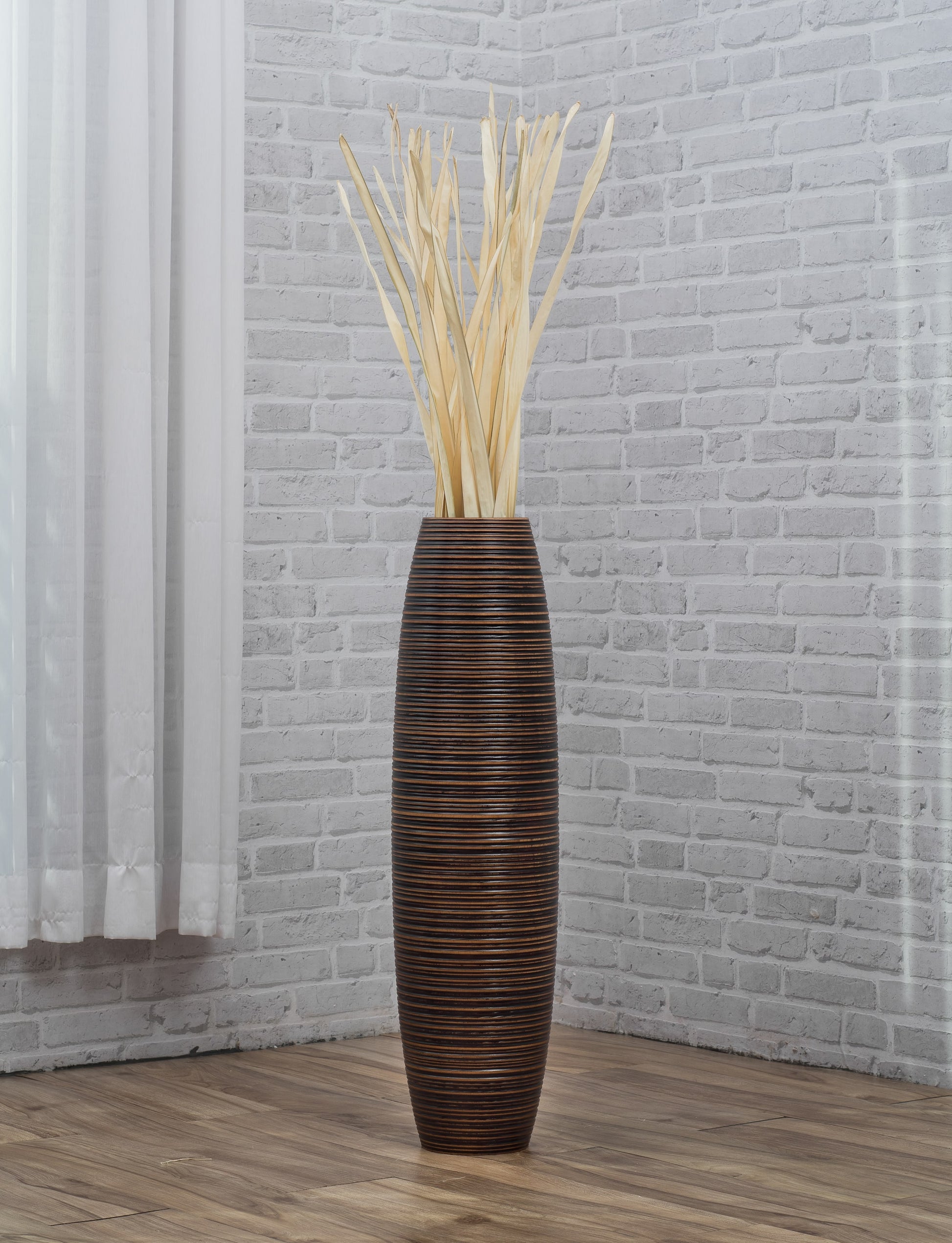 Large Mango Wood Floor Vase – Handcrafted Decorative Highlight from Thailand, 26 inches