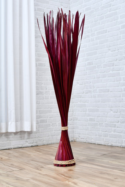 Freestanding Dried Grass Bundle – Natural Floor Decoration with Raffia Band, bordeaux, Palm Leaf- 47 inches
