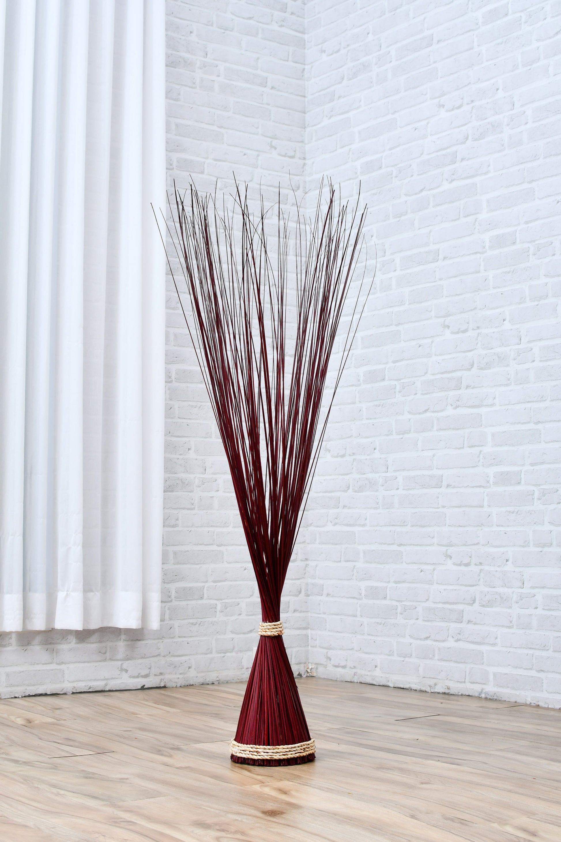 Freestanding Dried Grass Bundle – Natural Floor Decoration with Raffia Band, bordeaux, Dried Grass - 47 inches