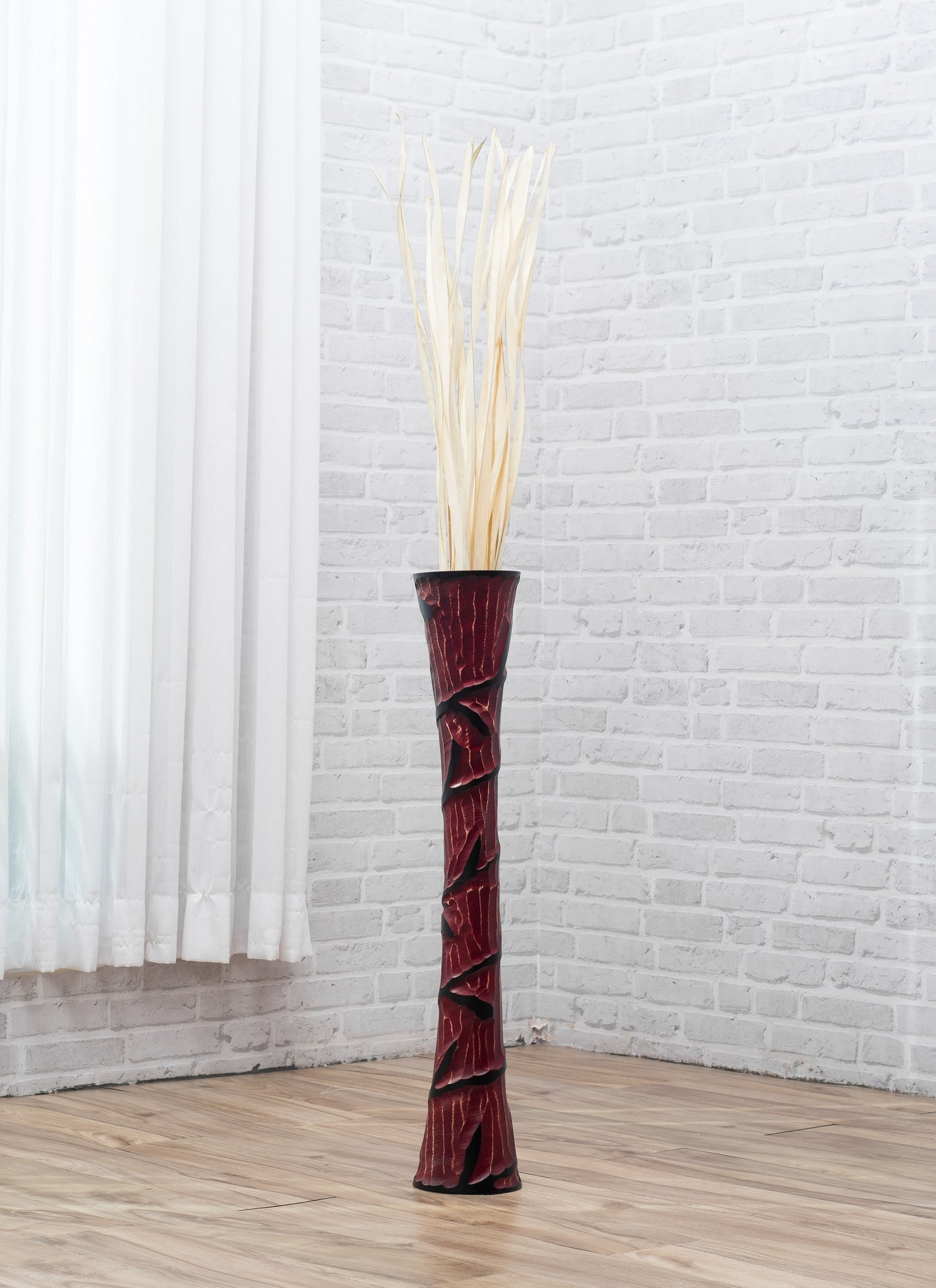 Large Mango Wood Floor Vase – Handcrafted Decorative Highlight from Thailand, 26 inches