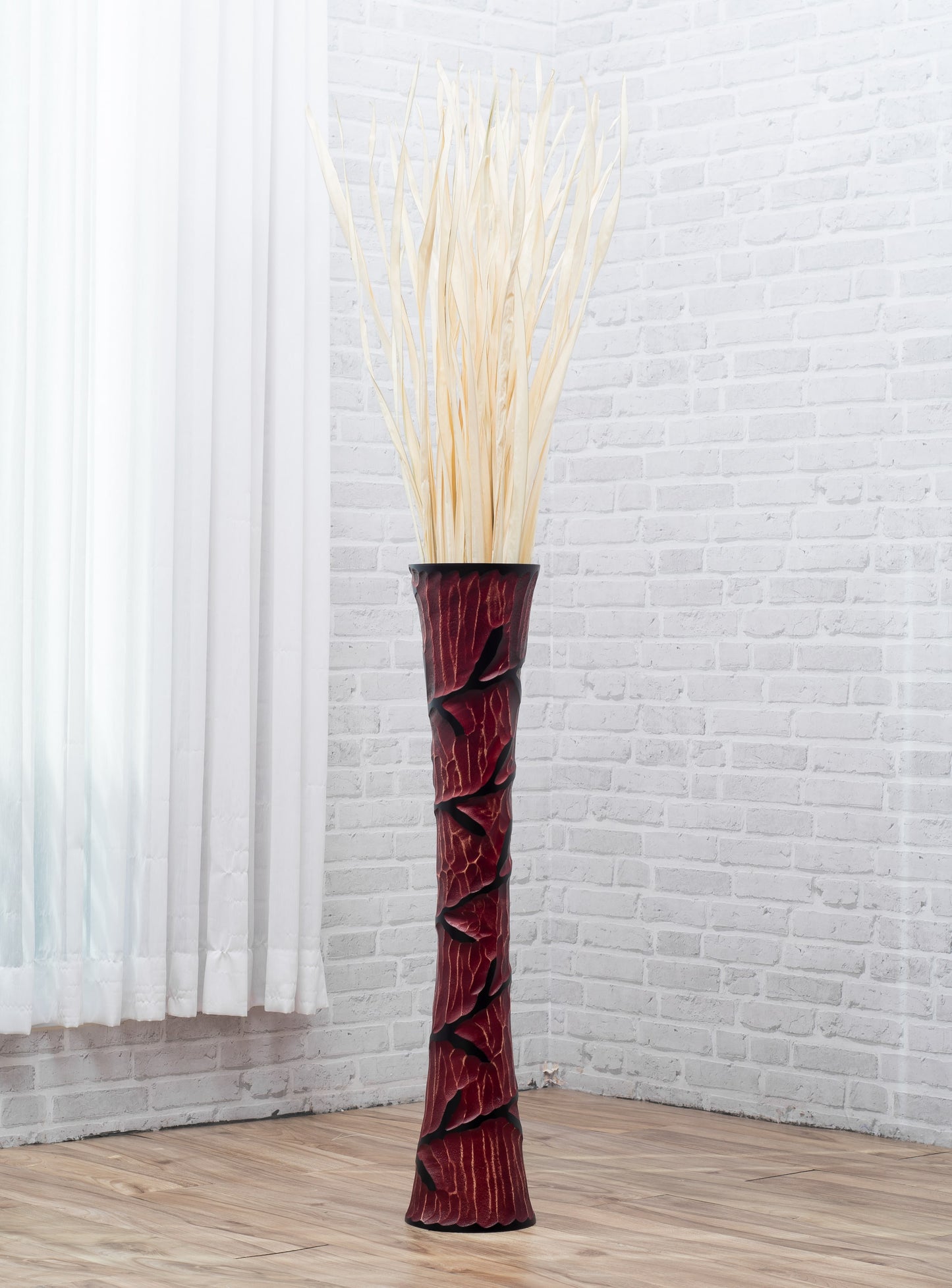 Large Mango Wood Floor Vase – Handcrafted Decorative Highlight from Thailand, 34 inches