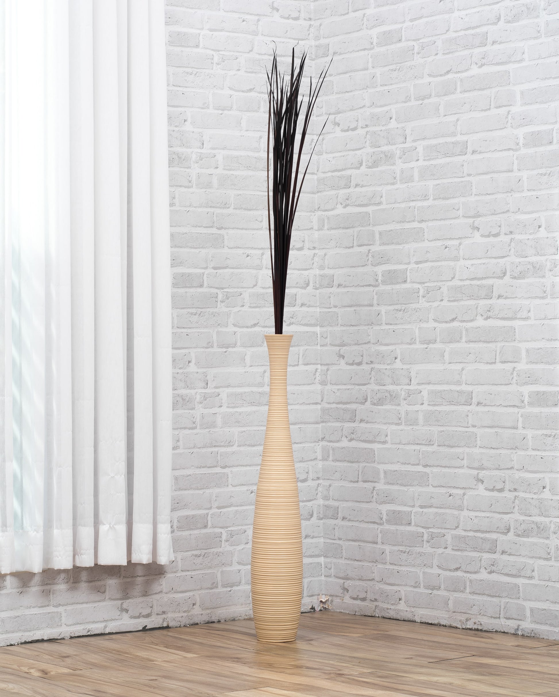 Large Mango Wood Floor Vase – Handcrafted Decorative Highlight from Thailand, cream, 26 inches
