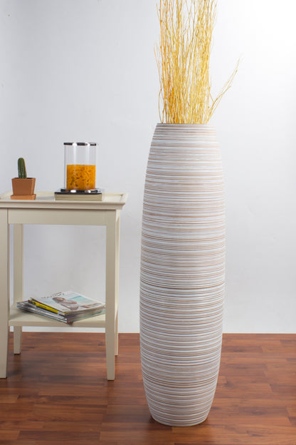 Large Mango Wood Floor Vase – Handcrafted Decorative Highlight from Thailand, 34 inches