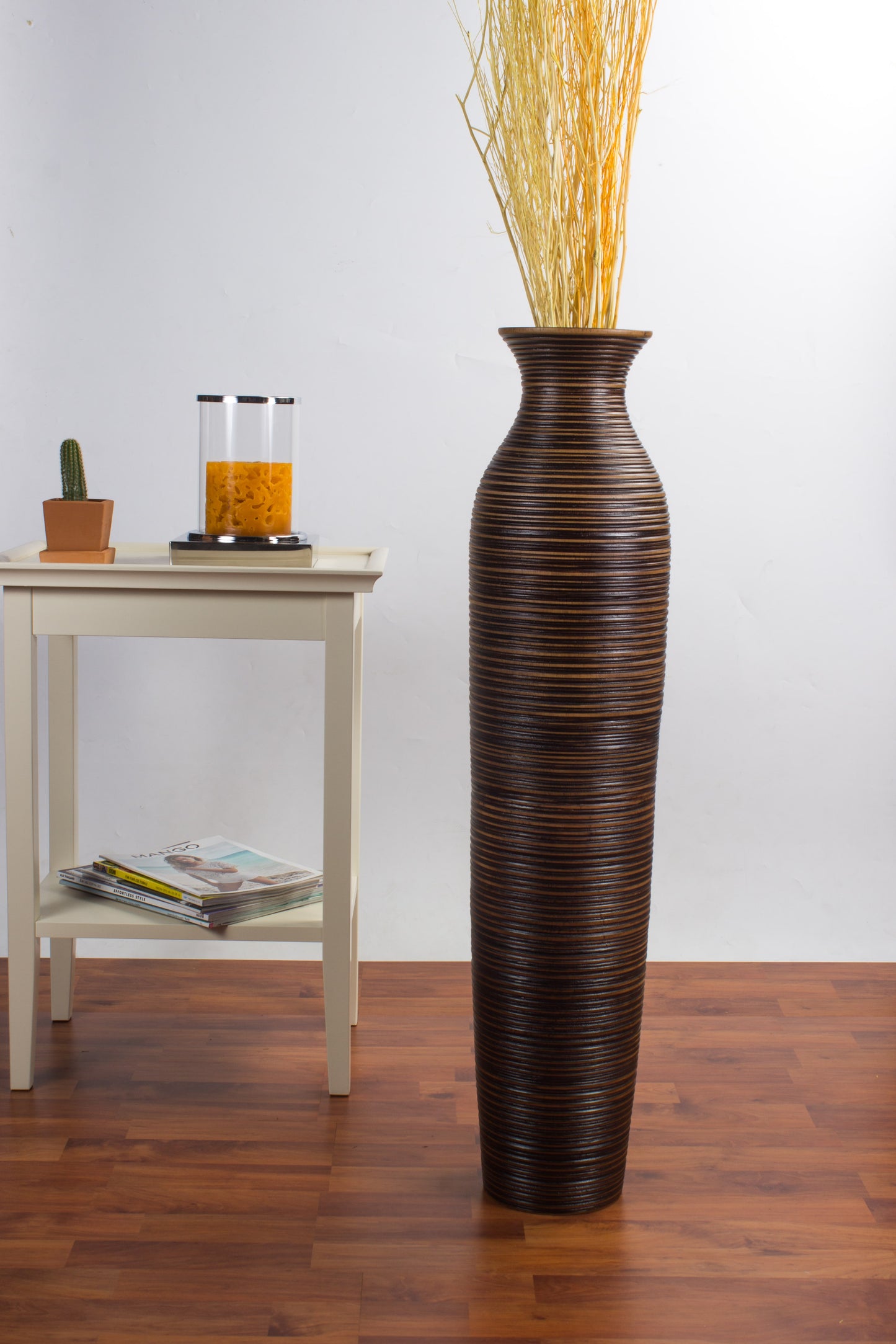 Large Mango Wood Floor Vase – Handcrafted Decorative Highlight from Thailand, 34 inches