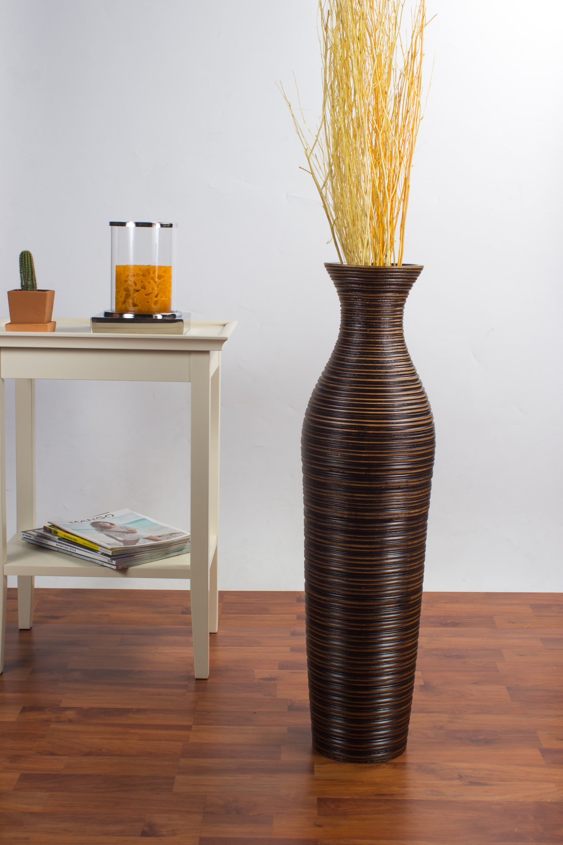 Large Mango Wood Floor Vase – Handcrafted Decorative Highlight from Thailand, 26 inches