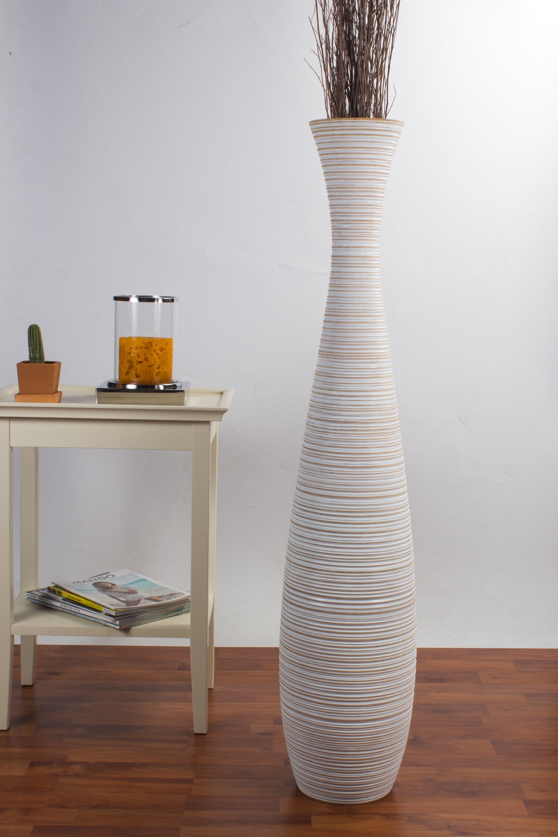 Large Mango Wood Floor Vase – Handcrafted Decorative Highlight from Thailand, 41 inches