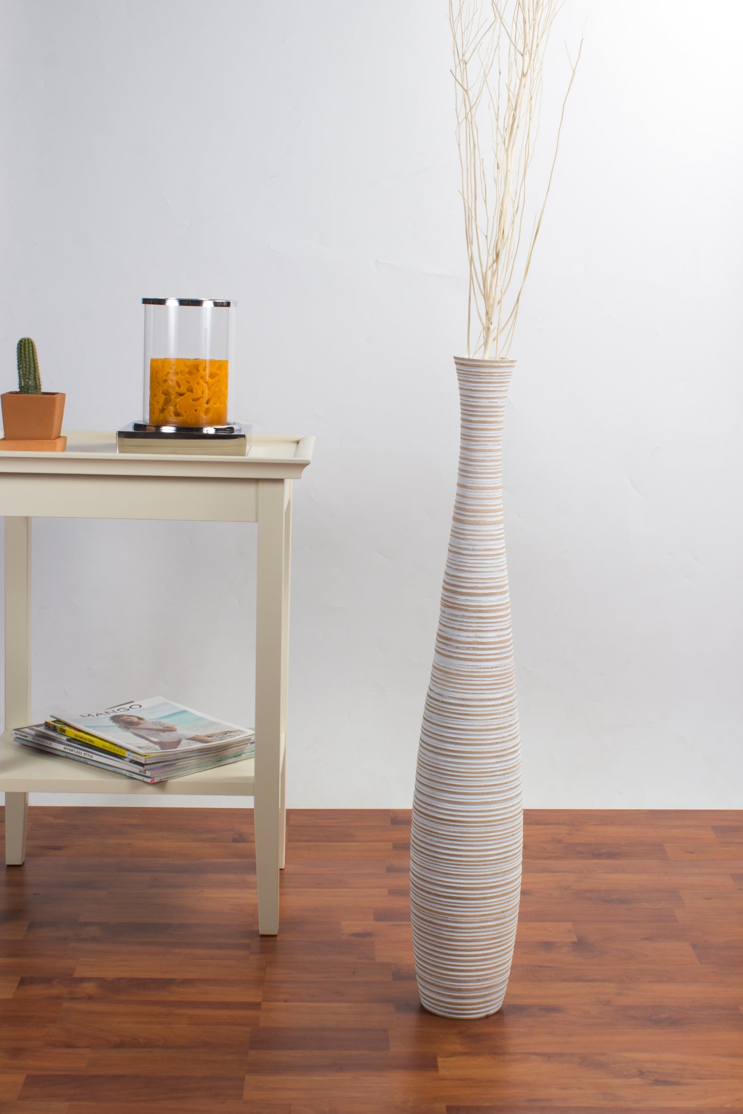 Large Mango Wood Floor Vase – Handcrafted Decorative Highlight from Thailand, 26 inches