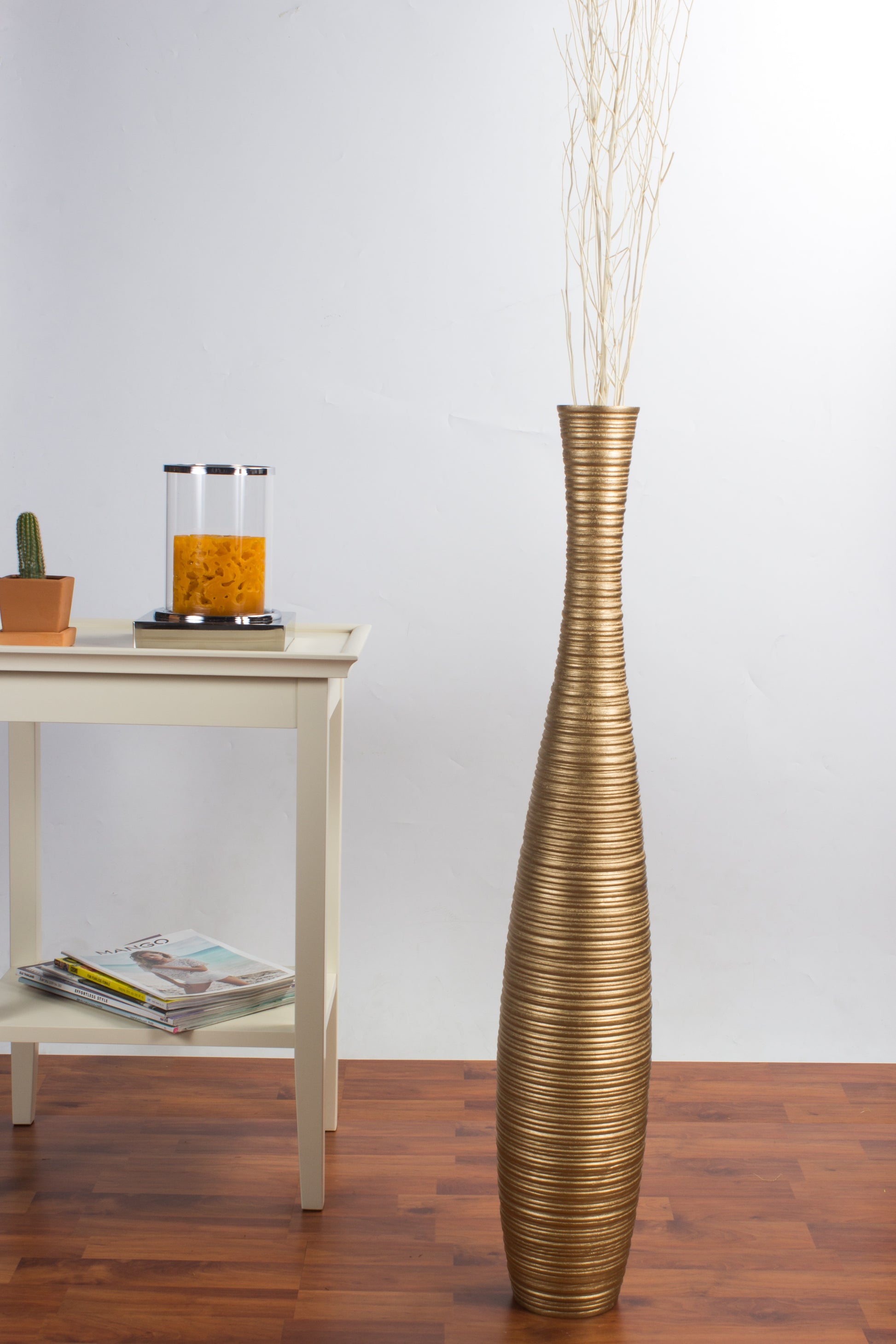 Large Mango Wood Floor Vase – Handcrafted Decorative Highlight from Thailand, 34 inches