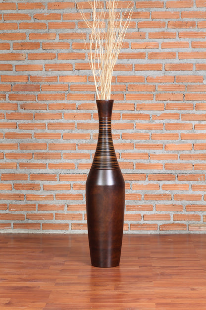 Large Mango Wood Floor Vase – Handcrafted Decorative Highlight from Thailand, brown, 26 inches