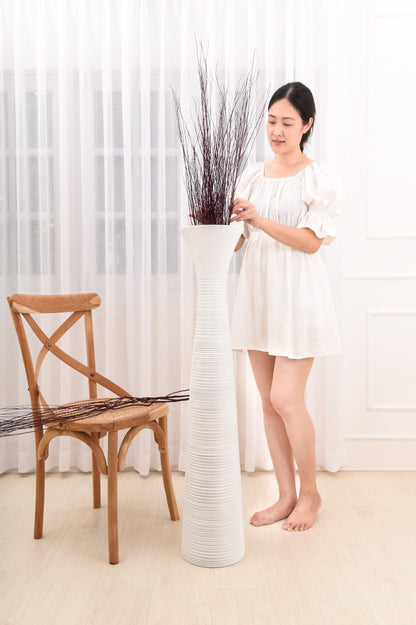 Large Mango Wood Floor Vase – Handcrafted Decorative Highlight from Thailand, white, 41 inches